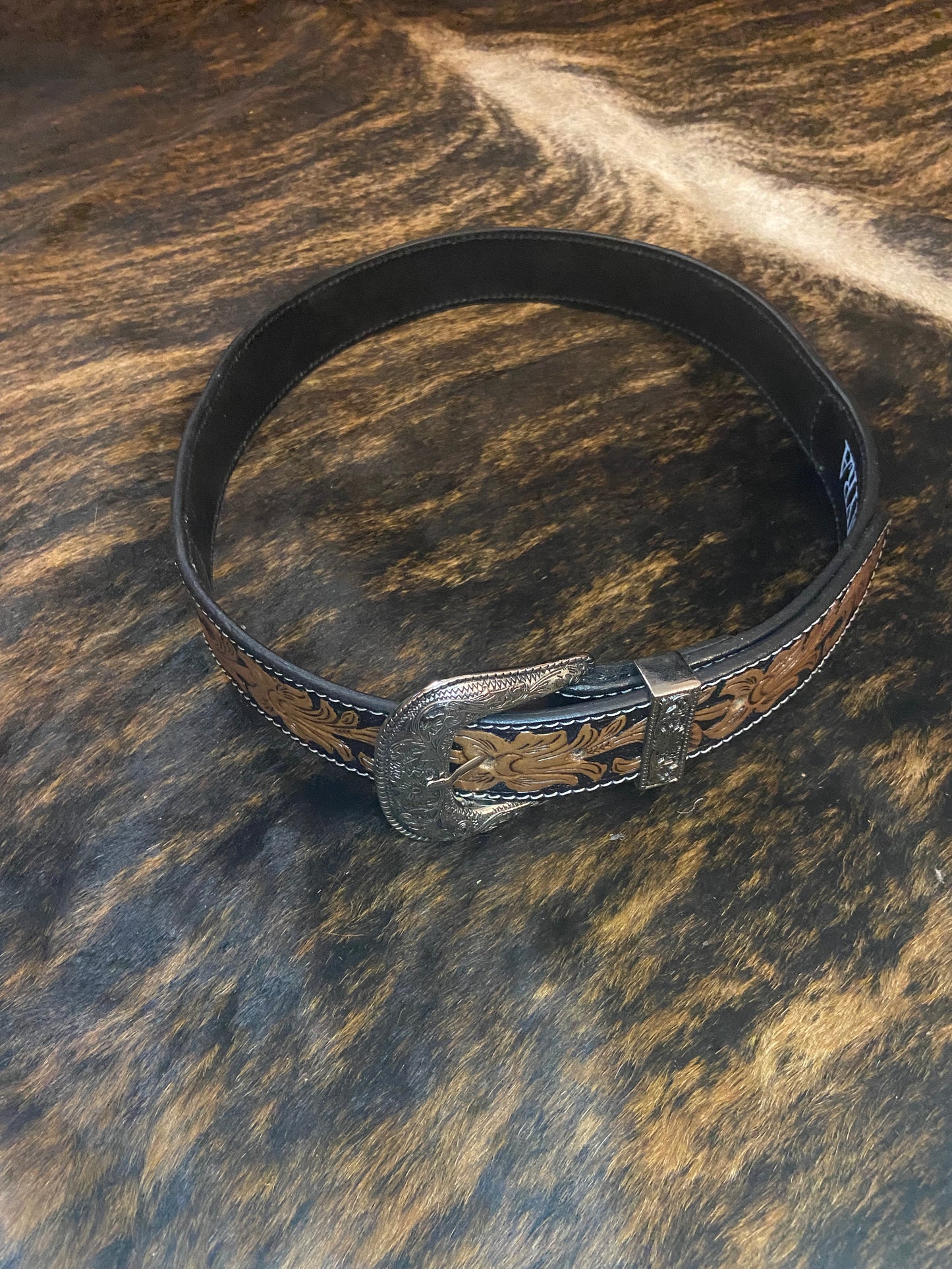 Floral Tooled Leather Belt