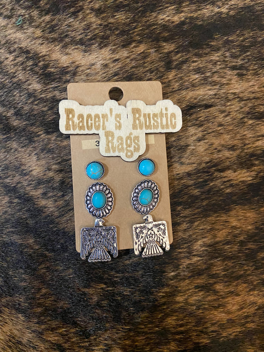 Turquoise Thunderbird 3 Pair Earring Set