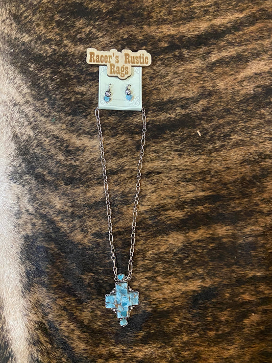 Turquoise Cross Necklace Set