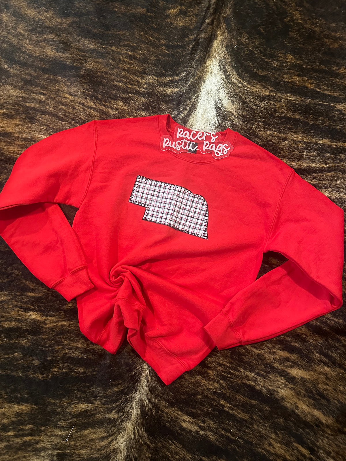 Embroidered Gingham NE State Crew