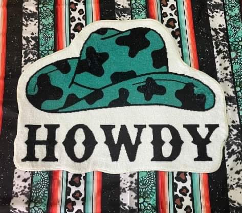 Howdy Teal Cowboy Hat Rug