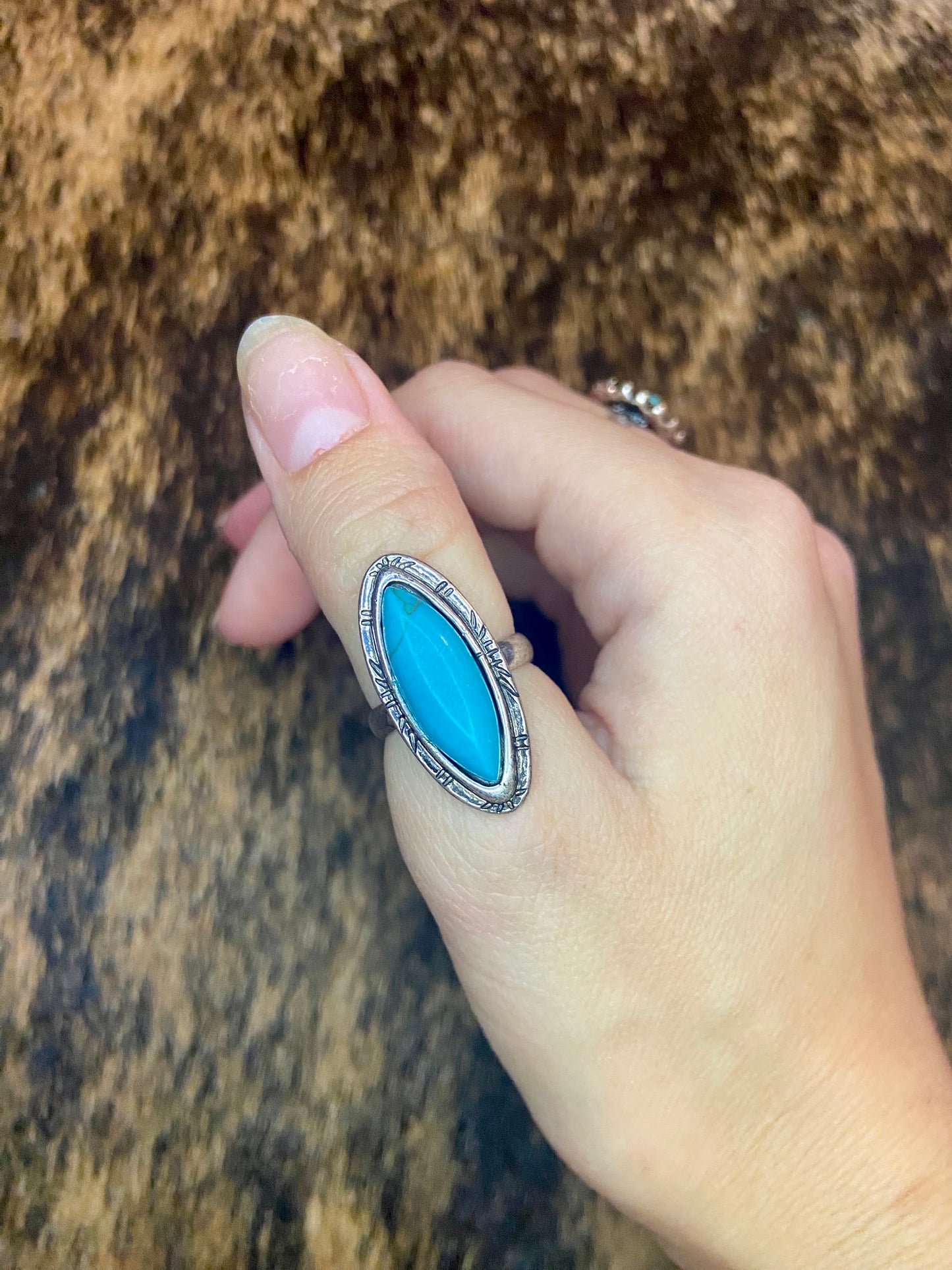 Turquoise Oval Adjustable Ring