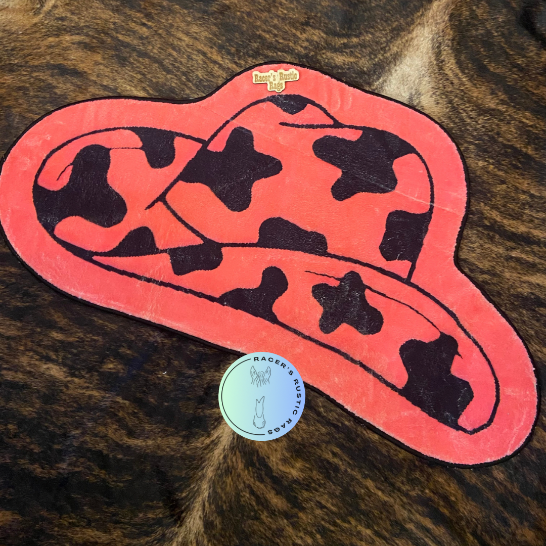 Pink Cowprint Cowboy Hat Rug