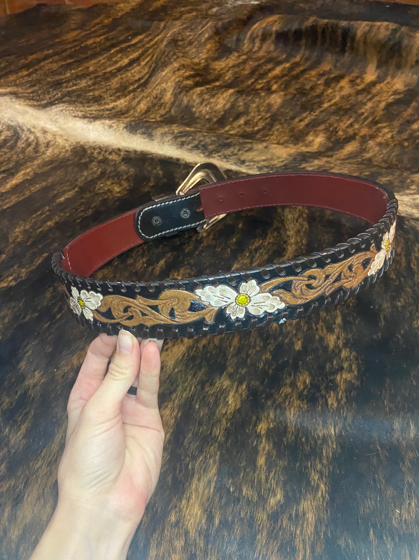 Floral Tooled Leather Belt