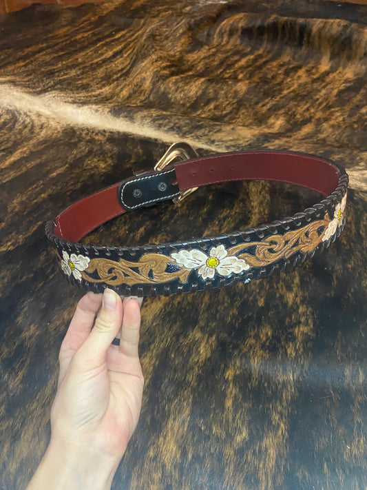 Floral Tooled Leather Belt